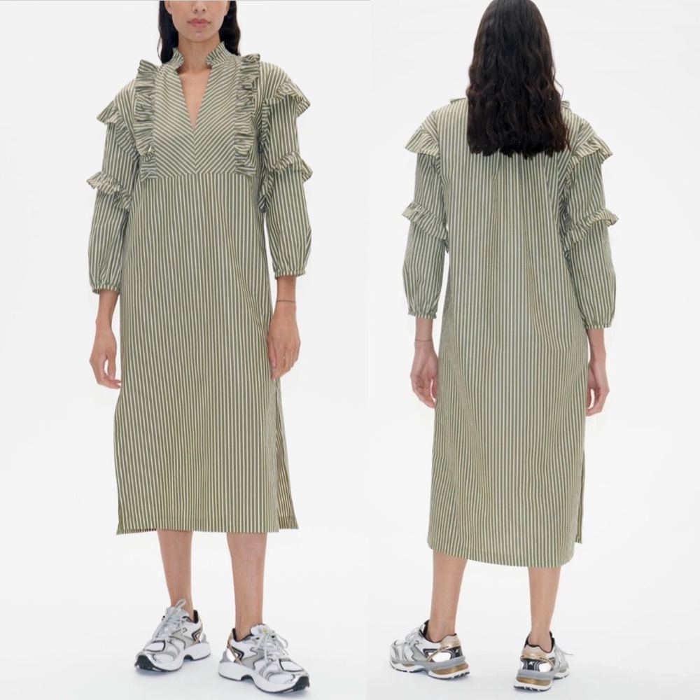 Baum und Pferdgarten Ahadi Size 38/US 8 Sphagnum Stripe Ruffle Midi Dress NWT